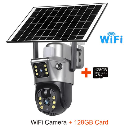 4K 8MP Wifi Solar Camera Dual Lens Dual Screen CCTV Camaras PIR Human Detection Night Vision  Surveillance Battery Cameras