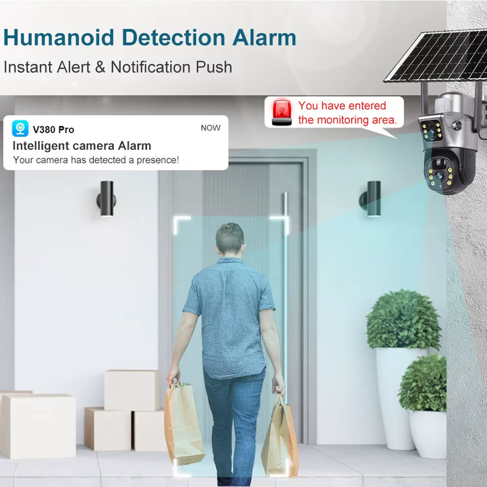 4K 8MP Wifi Solar Camera Dual Lens Dual Screen CCTV Camaras PIR Human Detection Night Vision  Surveillance Battery Cameras