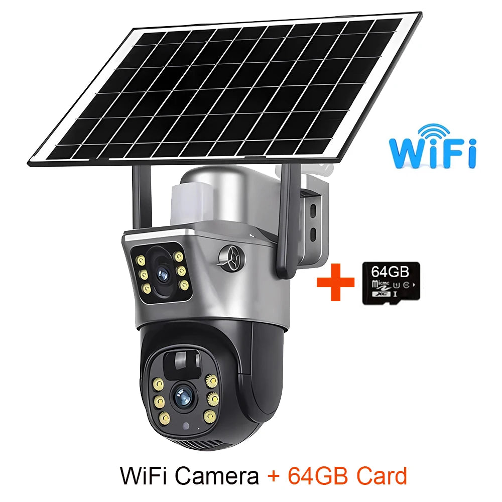 4K 8MP Wifi Solar Camera Dual Lens Dual Screen CCTV Camaras PIR Human Detection Night Vision  Surveillance Battery Cameras