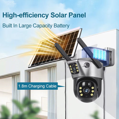 4K 8MP Wifi Solar Camera Dual Lens Dual Screen CCTV Camaras PIR Human Detection Night Vision  Surveillance Battery Cameras